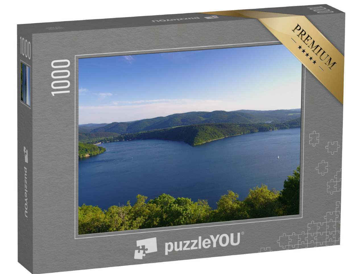 Puzzle 1000 pezzi „Vista del lago Edersee con la foresta dal castello di Waldeck, Assia“