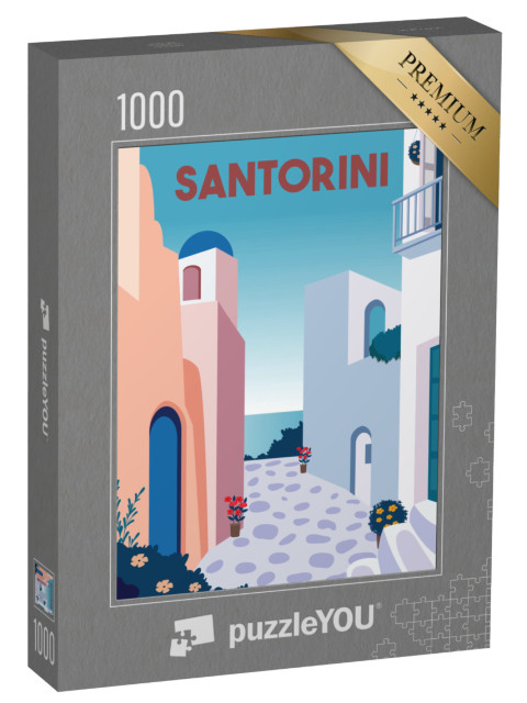 Puzzle 1000 pezzi „Illustrazione vettoriale di Santorini con edifici storici“