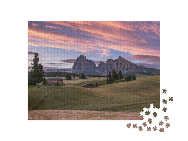 Puzzle 1000 pezzi „L'alba all'Alpe di Siusi nelle Dolomiti“
