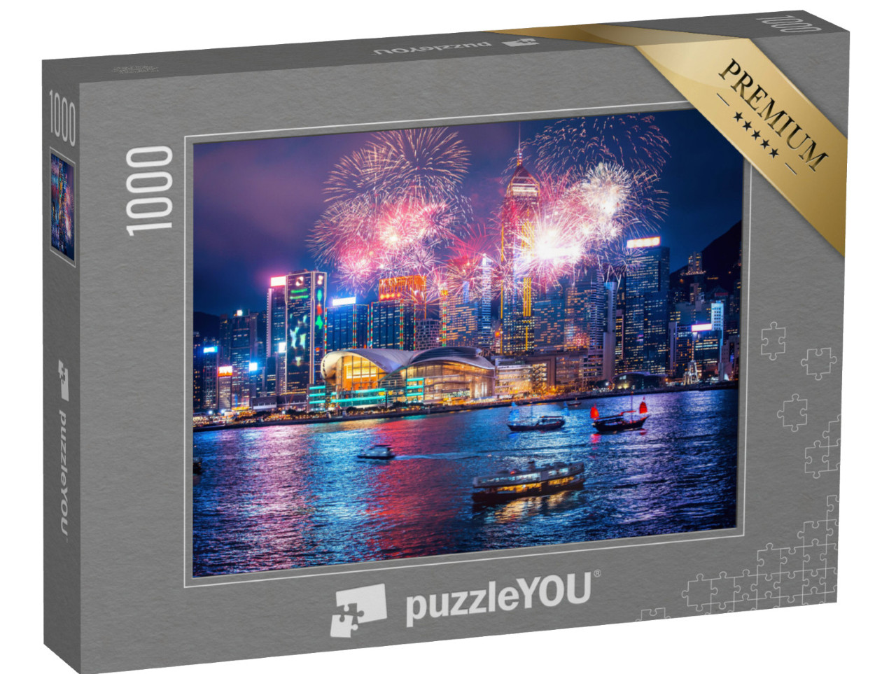 Puzzle 1000 pezzi „Fuochi d'artificio nel porto di Victoria di Hong Kong“