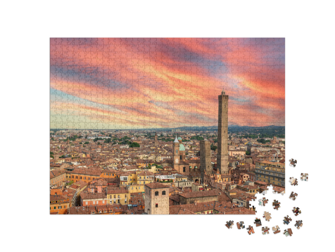 Puzzle 1000 pezzi „Bologna in Emilia Eomagna, famosa per la sua cucina e sede storica della più antica università italiana“