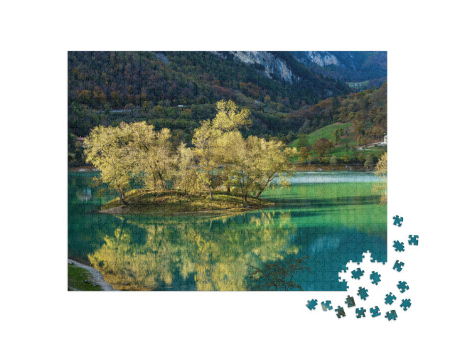 Puzzle 1000 pezzi „Lago di Tenno, Provincia di Trento, Trentino-Alto Adige, Italia in una giornata autunnale“