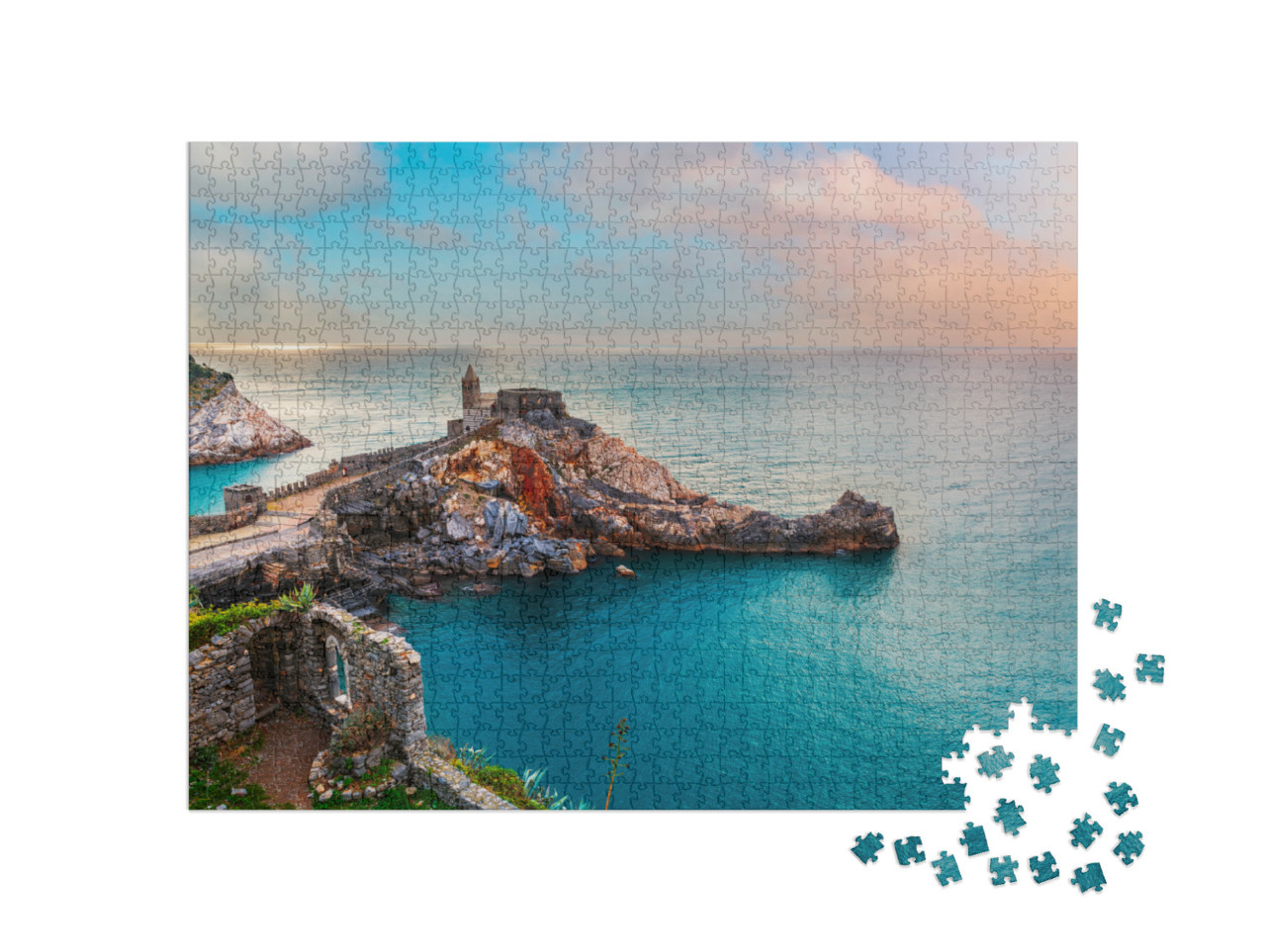 Puzzle 1000 pezzi „Chiesa di San Pietro nel mare di Portovenere, Italia.“