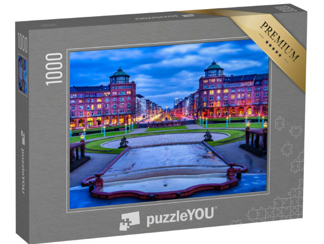 Puzzle 1000 pezzi „Friedrichsplatz, parco cittadino in inverno, Mannheim, Germania“