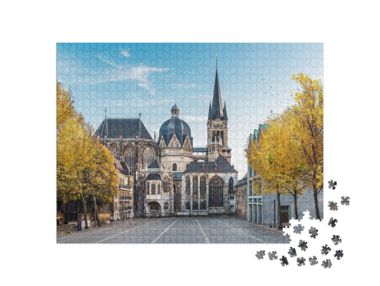 Puzzle 1000 pezzi „L'enorme cattedrale gotica di Aquisgrana in autunno, Germania“