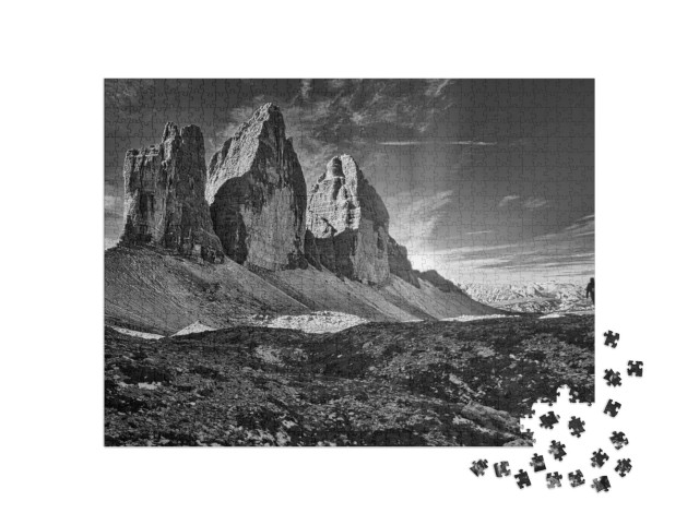 Puzzle 1000 pezzi „Tre Cime, Dolomiti di Sesto, bianco e nero“