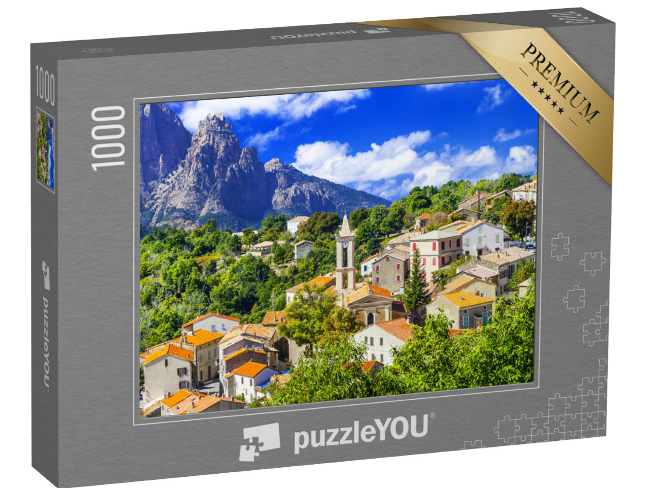 Puzzle 1000 pezzi „Evisa: pittoresco villaggio di montagna in Corsica, Francia“