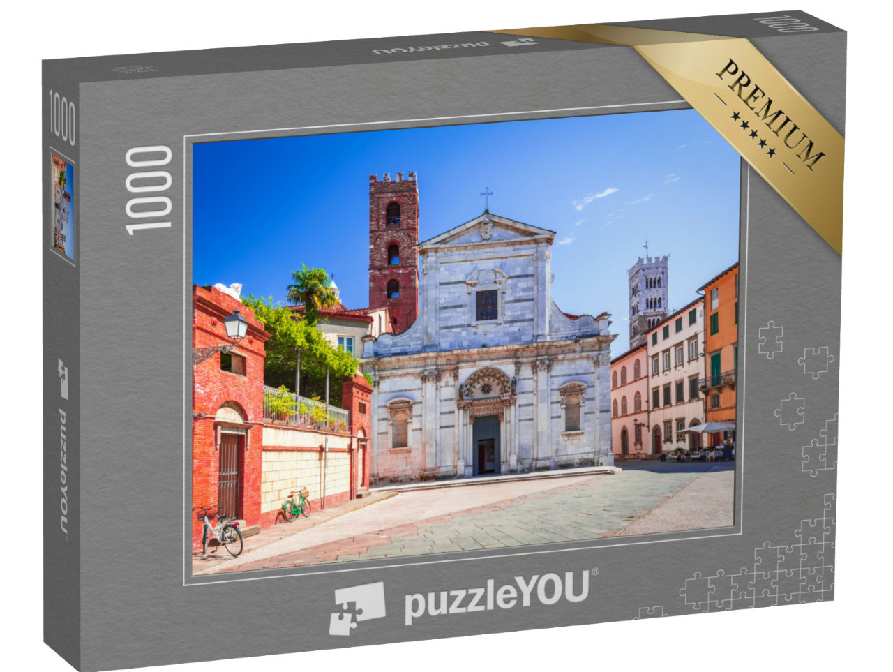 Puzzle 1000 pezzi „Lucca, Italia - Veduta di Piazza San Giovanni e della Cattedrale di San Martino, cartolina della Toscana“
