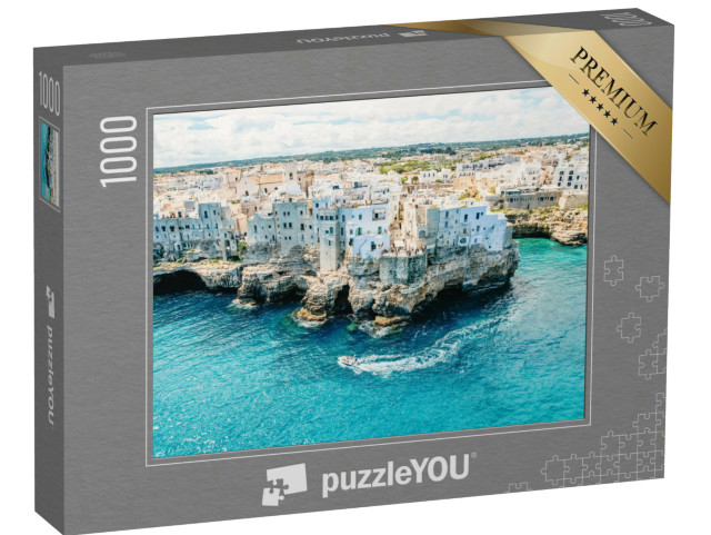 Puzzle 1000 pezzi „Spettacolare paesaggio urbano primaverile della città di Polignano a Mare, Puglia“