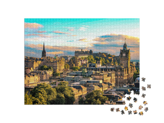 Puzzle 1000 pezzi „Lo skyline di Edimburgo visto da Calton Hill, Scozia“