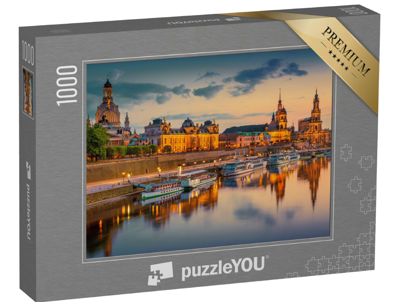 Puzzle 1000 pezzi „Dresda sull'Elba: paesaggio urbano con il Ponte di Augusto, Sassonia, Germania“