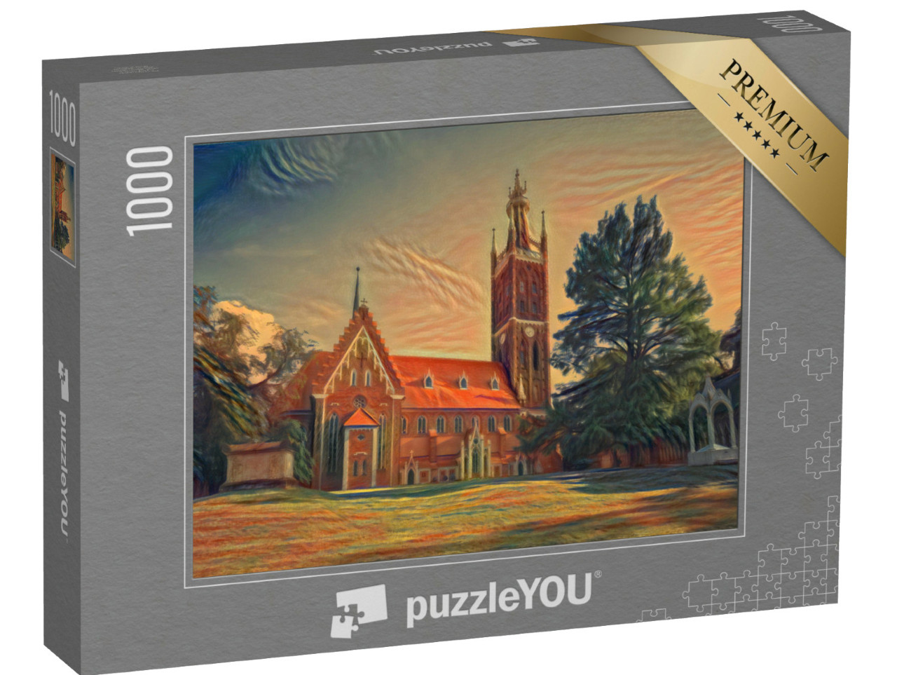 Puzzle 1000 pezzi „nello stile di Edvard Munch, L'urlo - Chiesa di San Pietro a Wörlitz, Dessau, Sassonia-Anhalt, Germania“