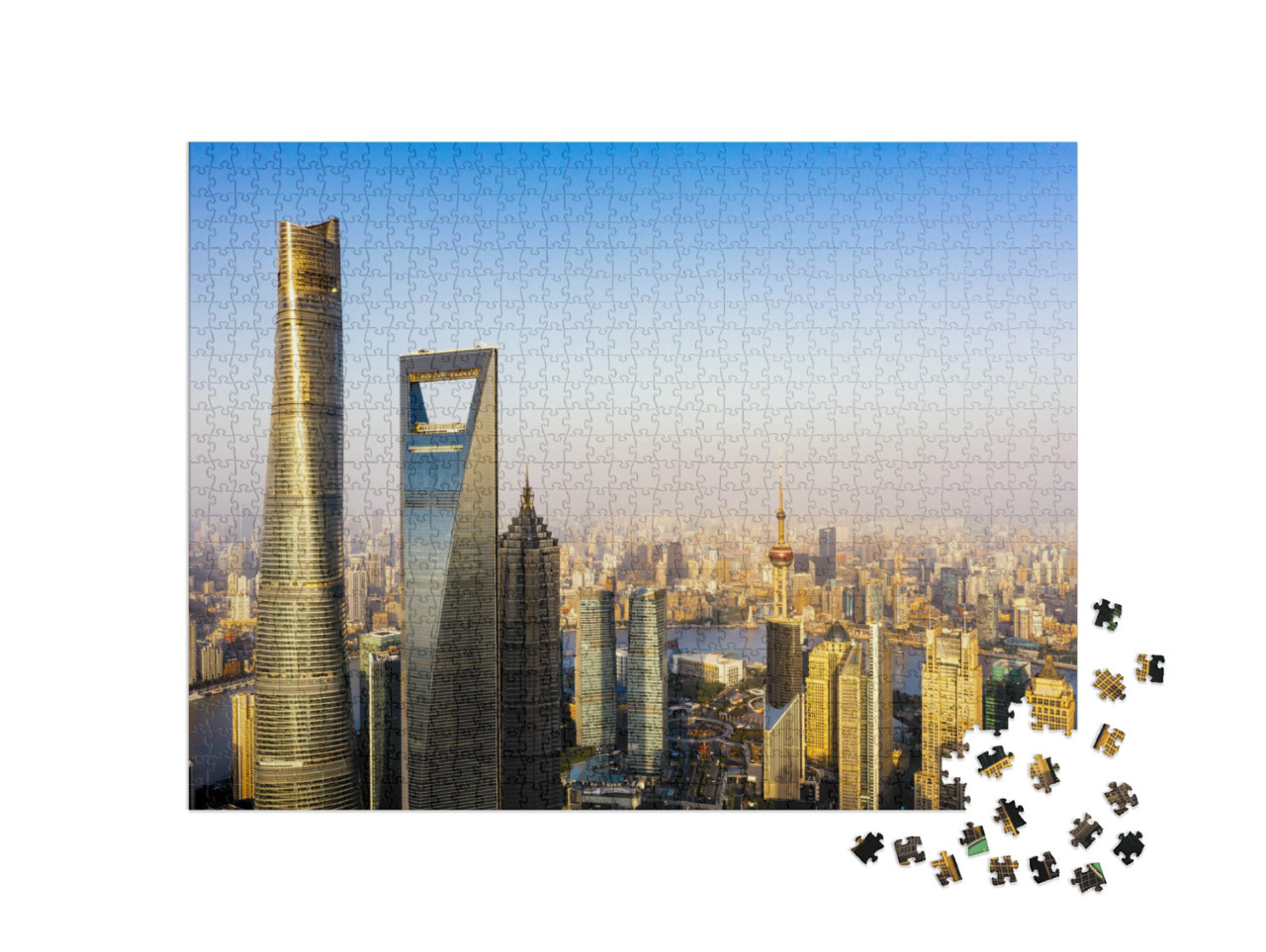 Puzzle 1000 pezzi „Pudong con il fiume Huangpu, Shanghai, Cina“