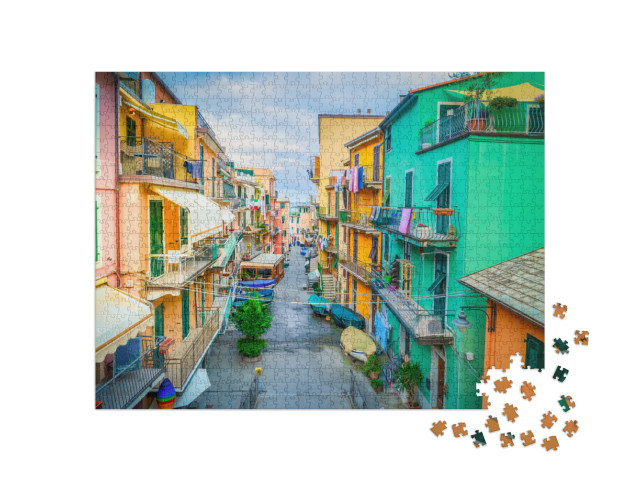 Puzzle 1000 pezzi „Manarola, pittoresca strada cittadina delle Cinque Terre, Italia“