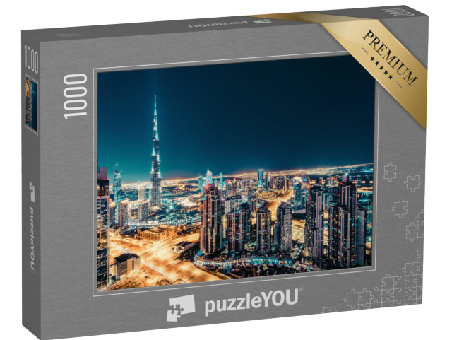 Puzzle 1000 pezzi „Skyline con grattacieli illuminati, Dubai“