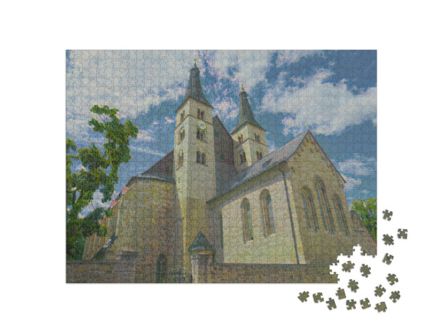 Puzzle 1000 pezzi „nello stile artistico di Claude Monet - Cattedrale di Heiligkreuz Nordhausen in Turingia, Germania“