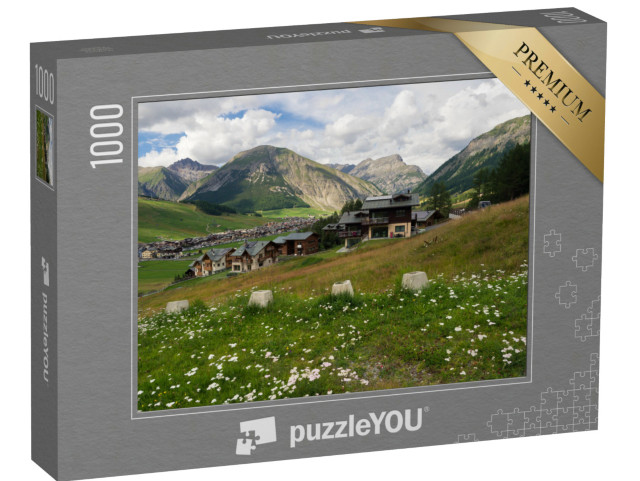 Puzzle 1000 pezzi „Paesaggio di montagna, piccolo villaggio in Italia, paesaggio di Livigno“