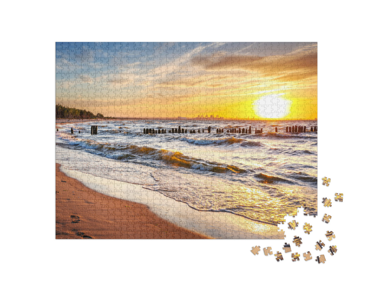 Puzzle 1000 pezzi „Tramonto sulla spiaggia del Mar Baltico in Polonia“