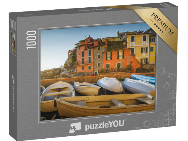 Puzzle 1000 pezzi „Barche nel villaggio di Tellaro al tramonto. Golfo dei Poeti. Regione Liguria, Italia, Europa.“
