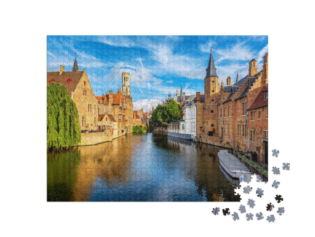 Puzzle 1000 pezzi „Canale di Rozenhoedkaai, Patrimonio dell'Umanità dell'UNESCO nel centro storico di Bruges, Belgio“