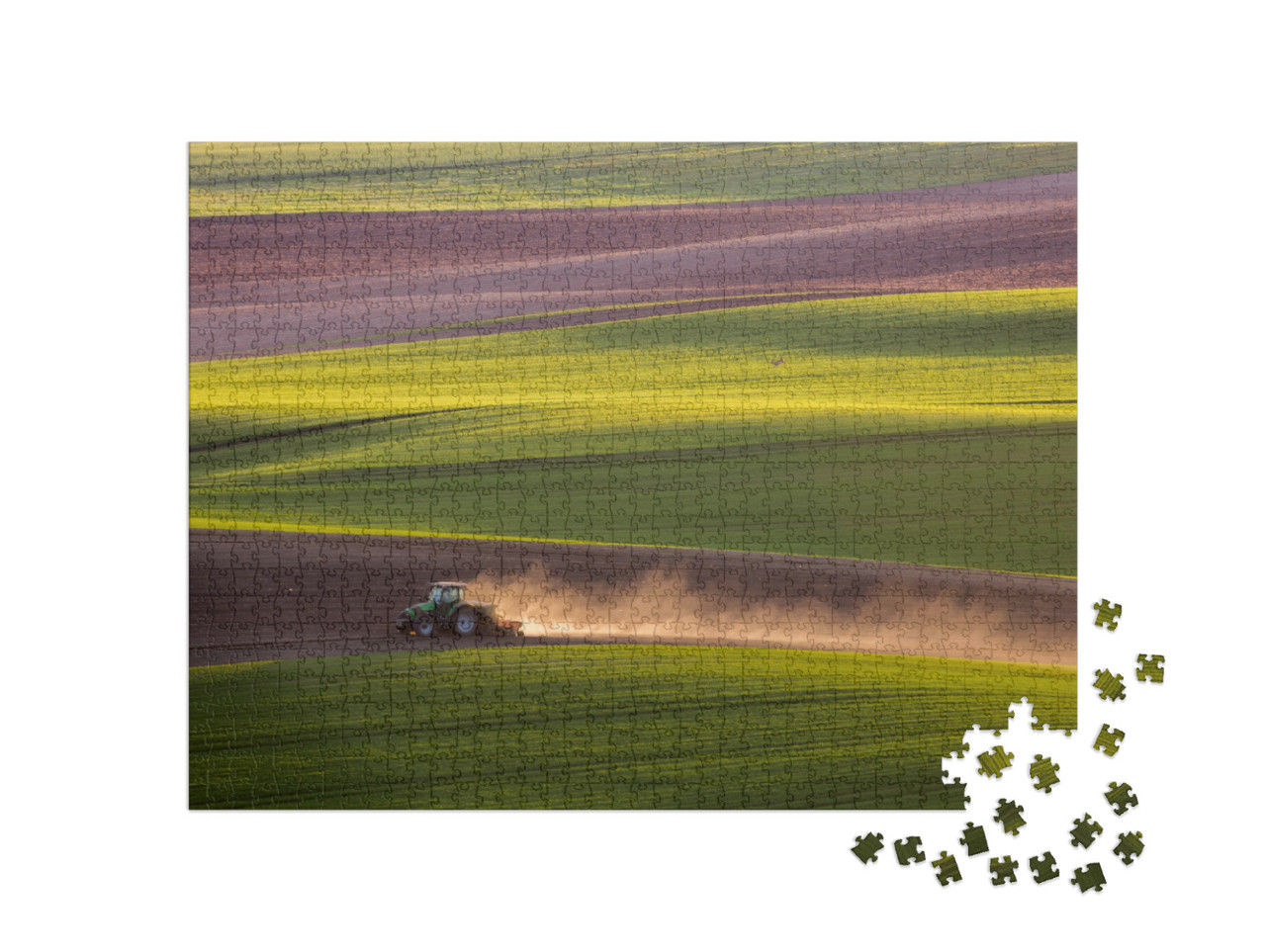 Puzzle 1000 pezzi „Trattore aratore al tramonto“