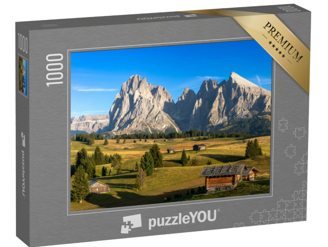 Puzzle 1000 pezzi „Vista sull'Alpe di Siusi, Alto Adige nella luce dorata della sera“