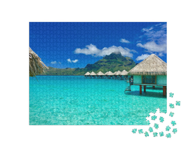 Puzzle 1000 pezzi „Resort di lusso a Bora Bora, Tahiti, Polinesia Francese“