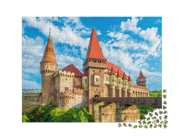 Puzzle 2000 pezzi „Castello medievale Hunyad Corvin, città di Hunedoara, Romania“