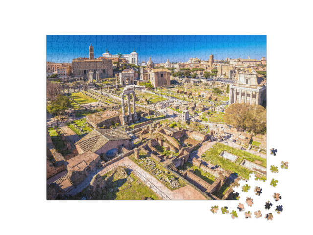 Puzzle 1000 pezzi „Rovine storiche di Roma sul Foro Romano viste dall'alto, città eterna di Roma, capitale d'Italia“