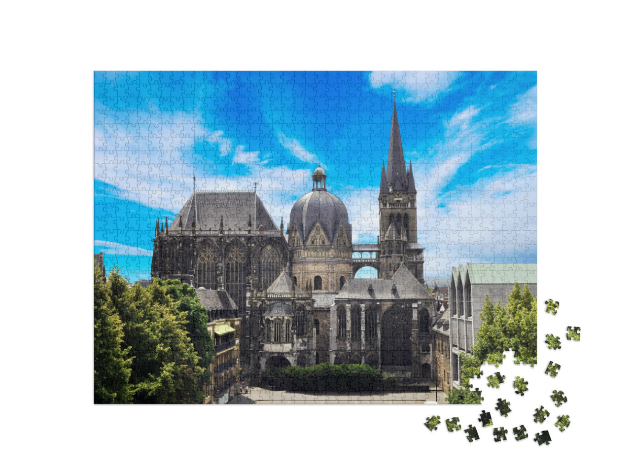 Puzzle 1000 pezzi „Cattedrale di Aquisgrana ad Aquisgrana, Germania, in una giornata di sole“