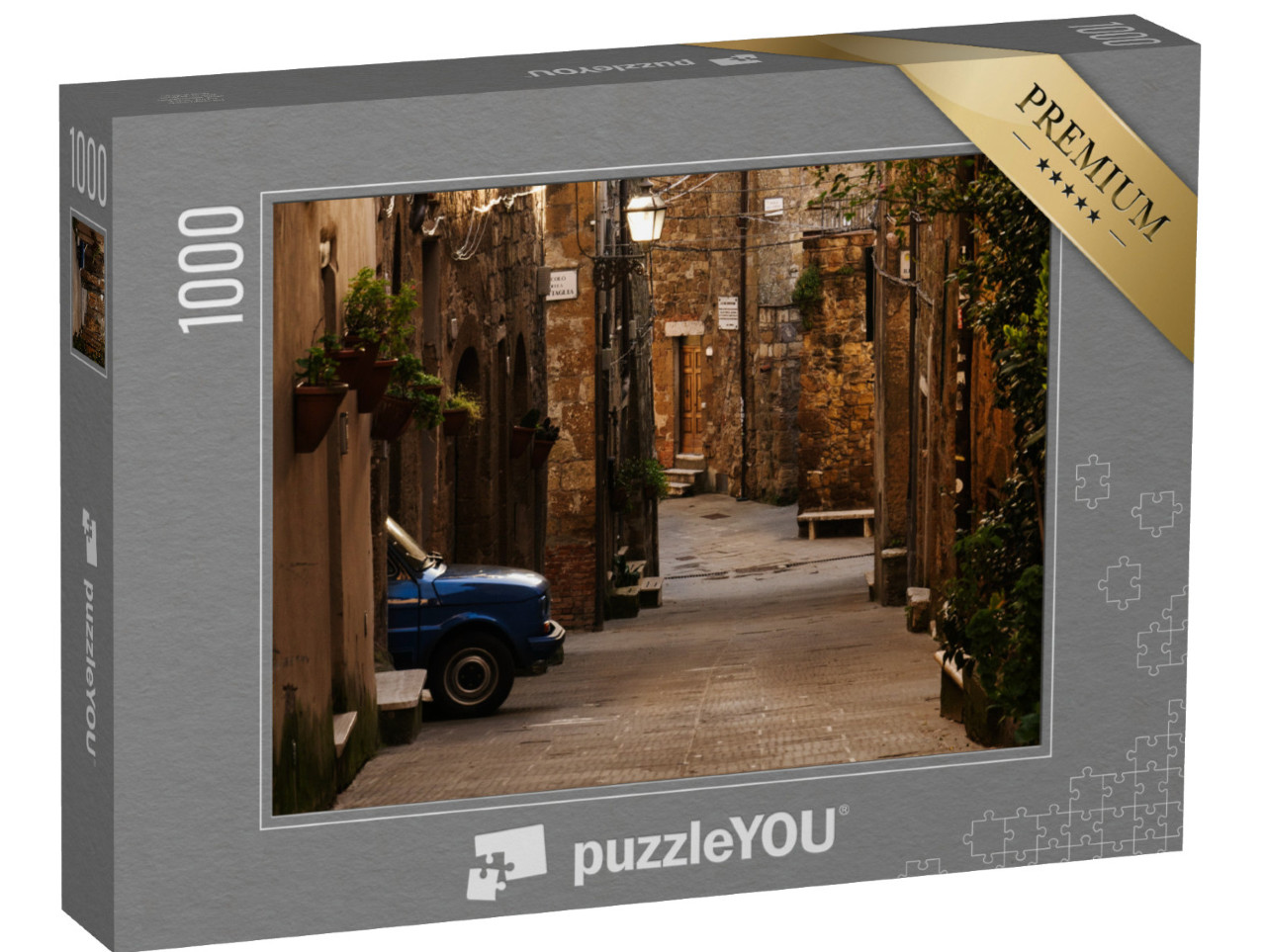 Puzzle 1000 pezzi „Auto blu sulle strade del centro storico di Pitigliano“