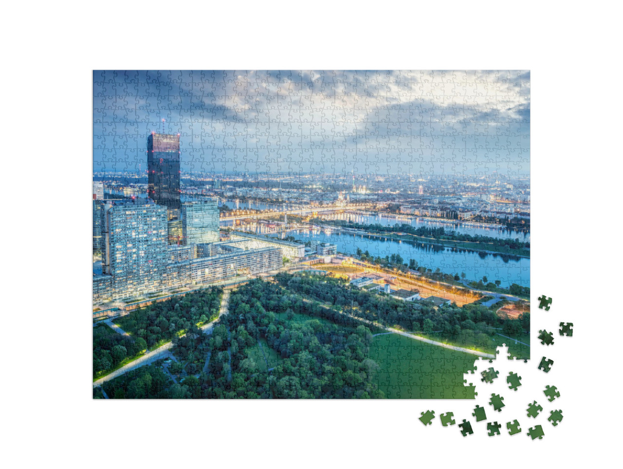 Puzzle 1000 pezzi „Lo skyline di Vienna di notte, Austria“