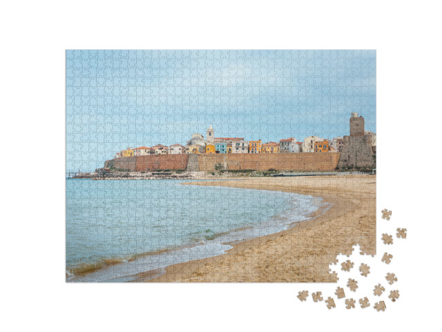 Puzzle 1000 pezzi „Incredibile vista della città di Termoli in Italia dalla spiaggia dorata del mare Adriatico“