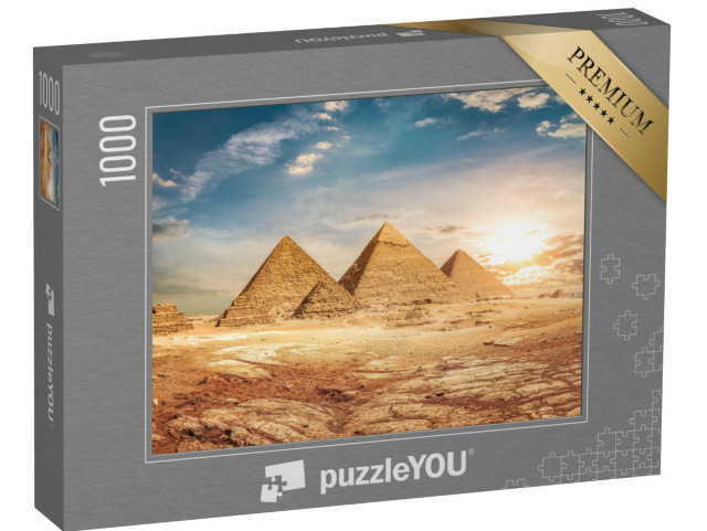 Puzzle 1000 pezzi „Piramidi egiziane con deserto sabbioso e cielo“