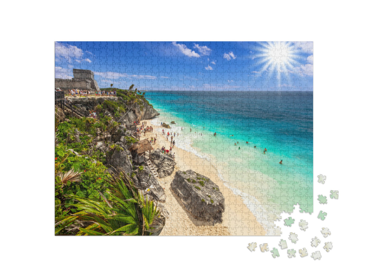 Puzzle 1000 pezzi „La bellissima spiaggia di Tulum sul Mar dei Caraibi, Messico“