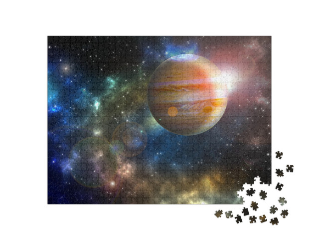 Puzzle 1000 pezzi „Il pianeta Giove in un universo colorato di stelle“