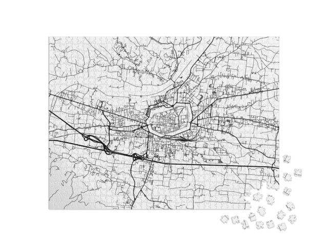 Puzzle 1000 pezzi „Mappa vettoriale della città di Lucca in Italia con strade nere isolate su sfondo bianco.“