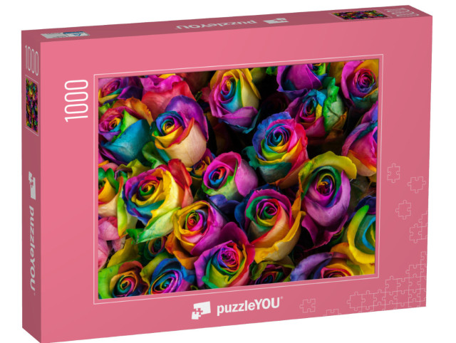 Puzzle 1000 pezzi „Rose arcobaleno luminose e colorate“