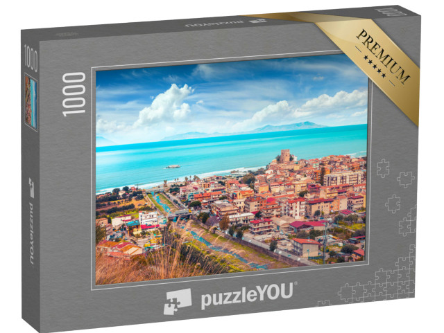 Puzzle 1000 pezzi „Colorata vista primaverile della città di Brolo, Messina. Mediterraneo, Sicilia, Italia“