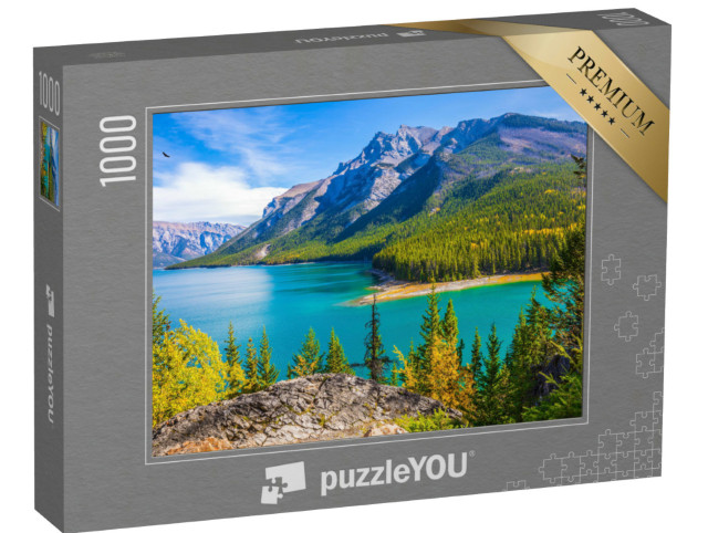 Puzzle 1000 pezzi „Lago Two Jack: acqua e foreste di conifere, Montagne Rocciose, Canada“
