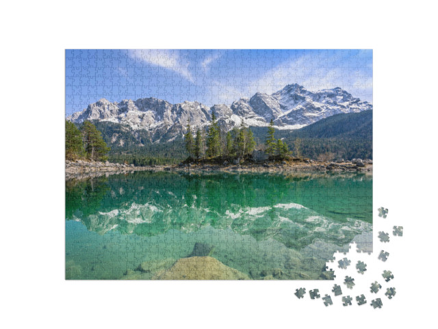 Puzzle 1000 pezzi „Zugspitze riflessa nell'Eibsse, Garmisch-Partenkirchen, Baviera, Germania“