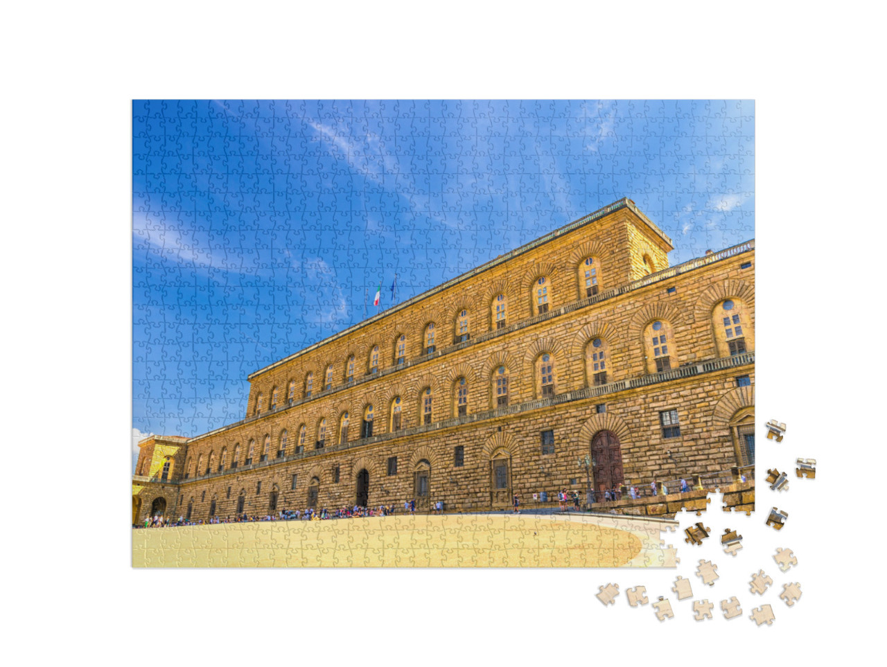 Puzzle 1000 pezzi „Facciata di Palazzo Pitti con la Galleria d'Arte Moderna nel centro storico di Firenze“