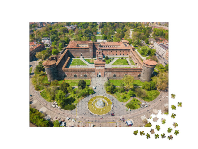 Puzzle 1000 pezzi „Castello Sforzesco o Castello Sforzesco vista panoramica aerea. Il Castello Sforzesco si trova a Milano“
