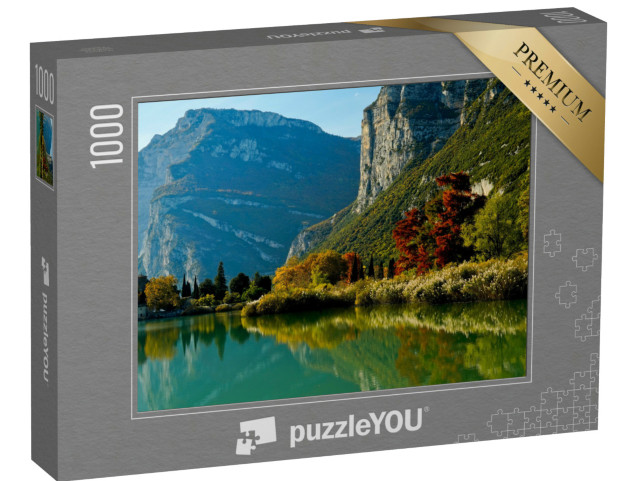 Puzzle 1000 pezzi „Il castello e il lago di Toblino. Paesaggio autunnale. Provincia di Trento, Trentino Alto Adige“