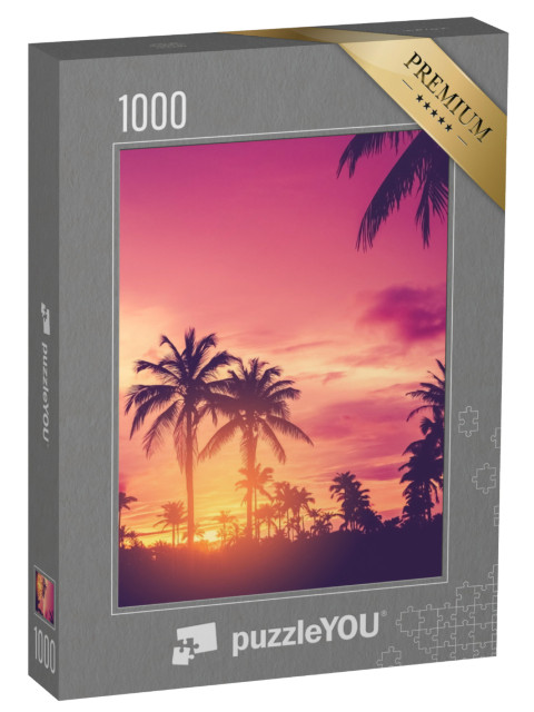 Puzzle 1000 pezzi „Palme in un tramonto viola brillante“