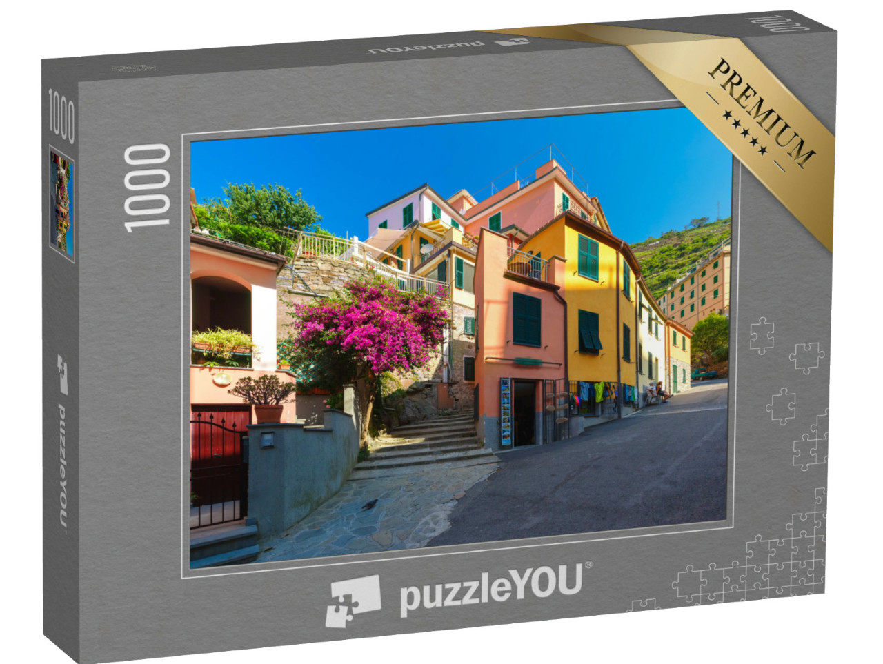 Puzzle 1000 pezzi „Vista di case colorate nel villaggio di pescatori di Manarola, Parco Nazionale delle Cinque Terre“