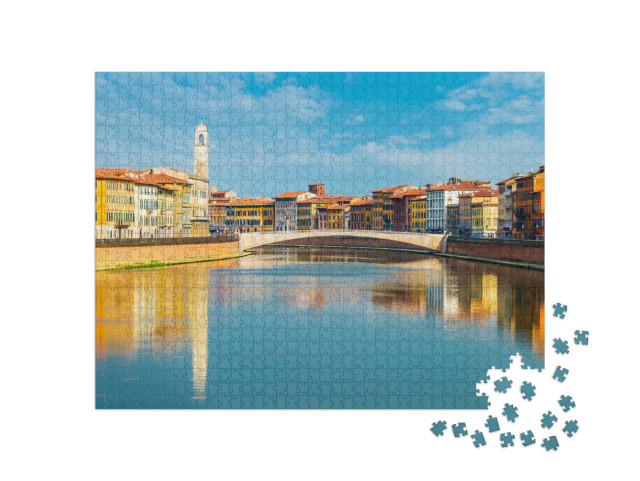 Puzzle 1000 pezzi „Paesaggio con il centro storico di Pisa e il fiume Arno, Toscana, Italia“
