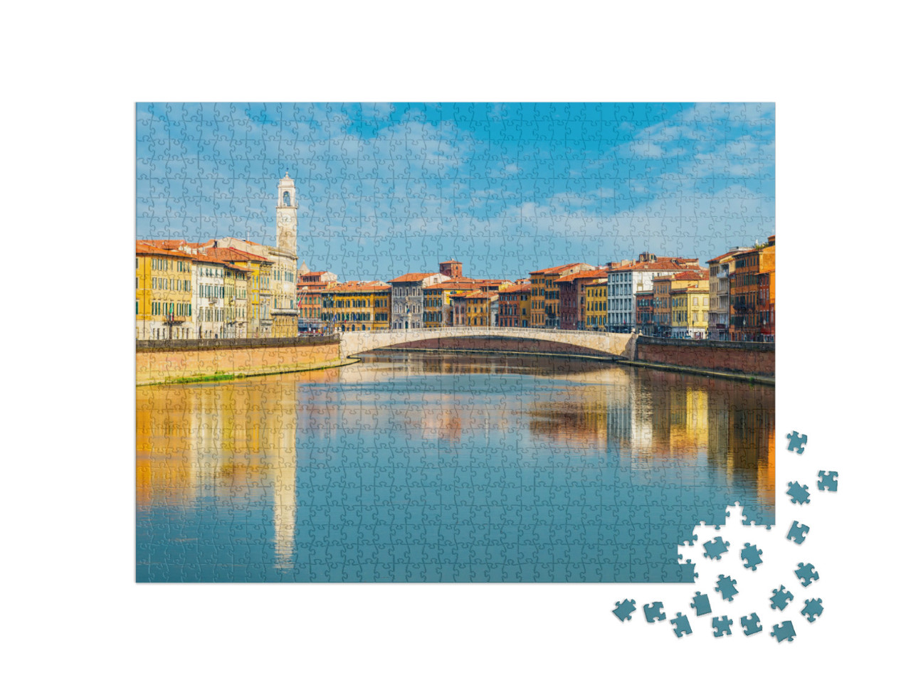 Puzzle 1000 pezzi „Paesaggio con il centro storico di Pisa e il fiume Arno, Toscana, Italia“