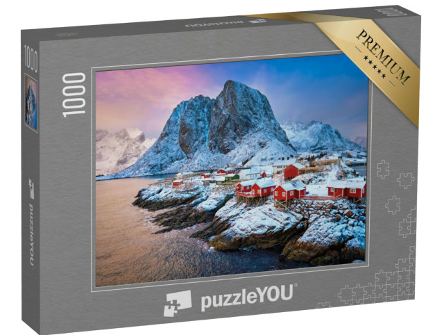 Puzzle 1000 pezzi „Villaggio di pescatori sulle isole Lofoten: Alba in inverno, Norvegia“