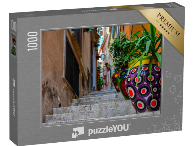 Puzzle 1000 pezzi „Vasi d'arte con fiori per le strade della Sicilia“